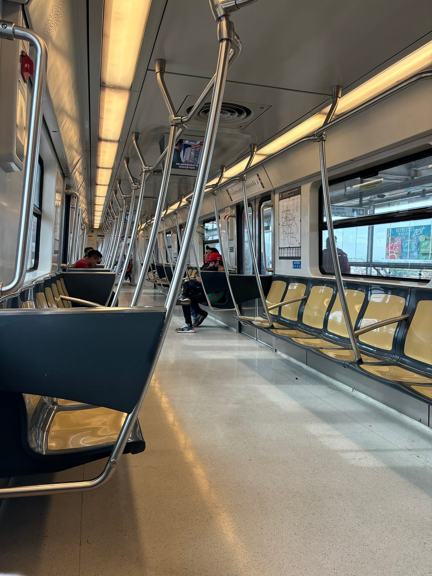 Inside of metro car in Mexico City.