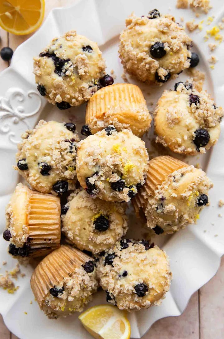 A Mediterranean feta chicken bake, lemon possets, Palm Springs dates overnight oats, lemon blueberry muffins.