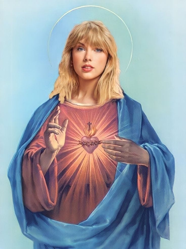 Taylor Swift's head edited onto Jesus's body