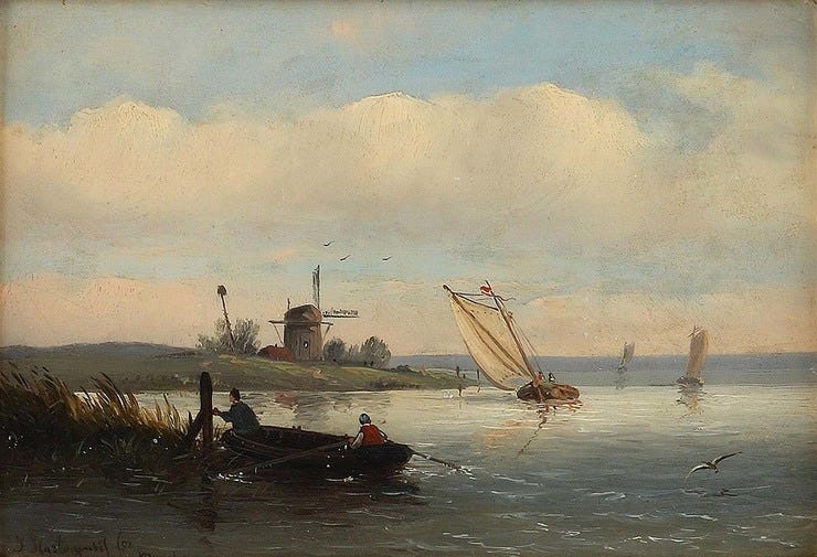 'Flusslandschaft in Holland' 1851 - olieverf op karton: Joseph Hartogensis (herkomst: voorm. coll. Dorotheum) 'Flusslandschaft in Holland' 1851 - olieverf op karton: Joseph Hartogensis (herkomst: voorm. coll. Dorotheum)