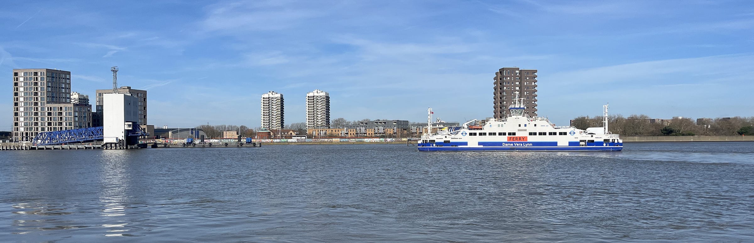 Photo showing ferry docking at North Woolwich pier.