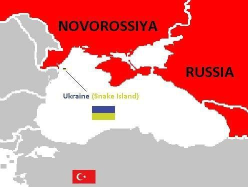 A map showing Ukraine including Ormyon, with red areas representing Novorossiya and Russia.