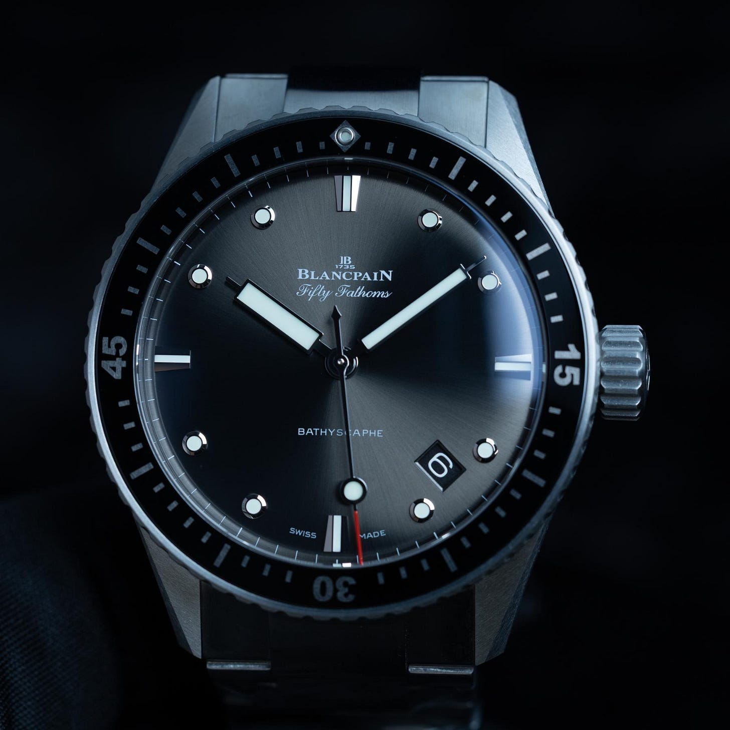 2026 Blancpain Fifty Fathoms Bathyscaphe 43 Steel / Ceramic / Gray / Bracelet 5000-1110-71S Listing Image 1 2026 Blancpain Fifty Fathoms Bathyscaphe 43 Steel / Ceramic / Gray / Bracelet 5000-1110-71S Listing Image 1