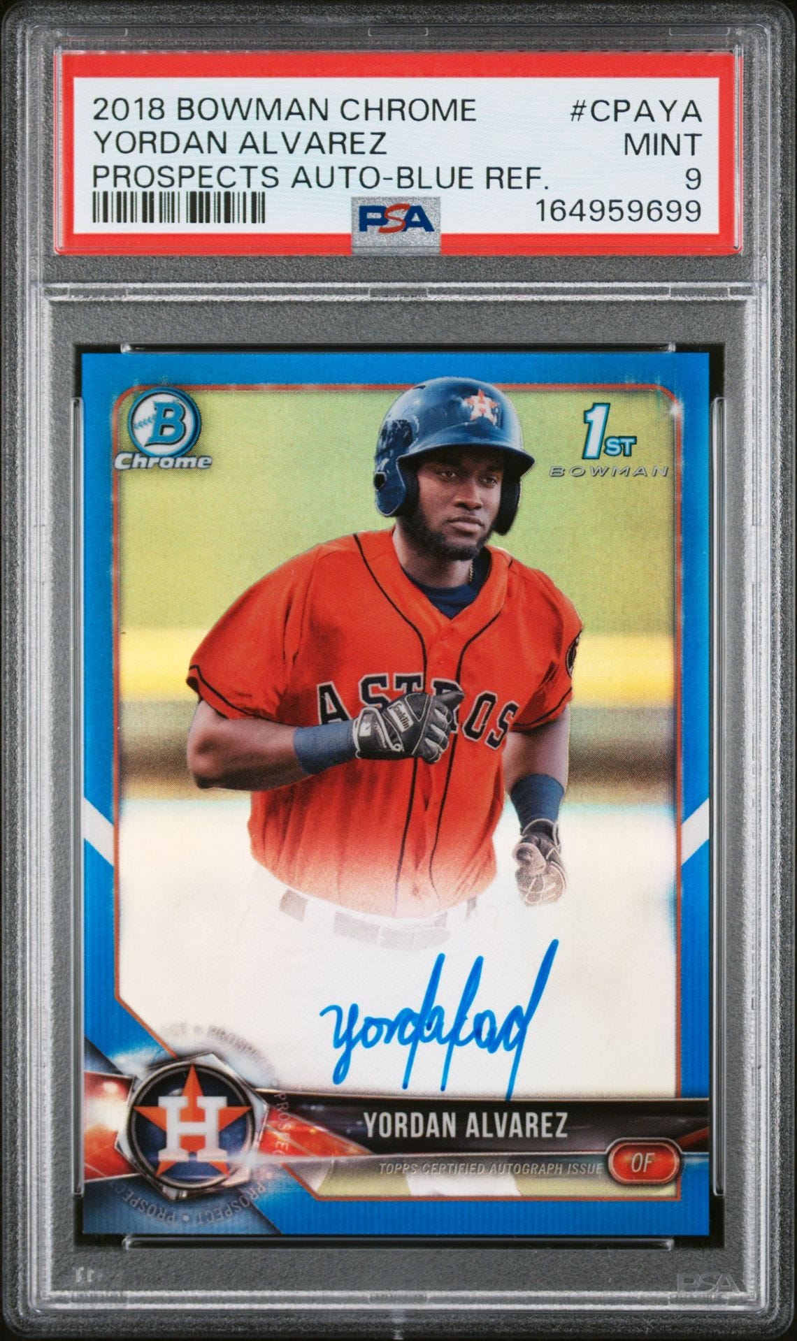 2018 Yordan Alvarez Bowman Chrome Blue Refractor Auto PSA 10