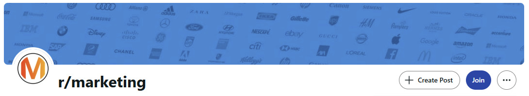 Screenshot of the r/marketing subreddit on Reddit, the largest community for marketers.