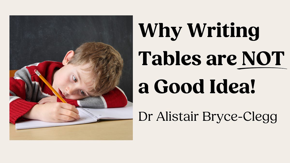 ⭐️ Why Writing Tables Are NOT a Good Idea! By Dr Alistair Bryce-Clegg