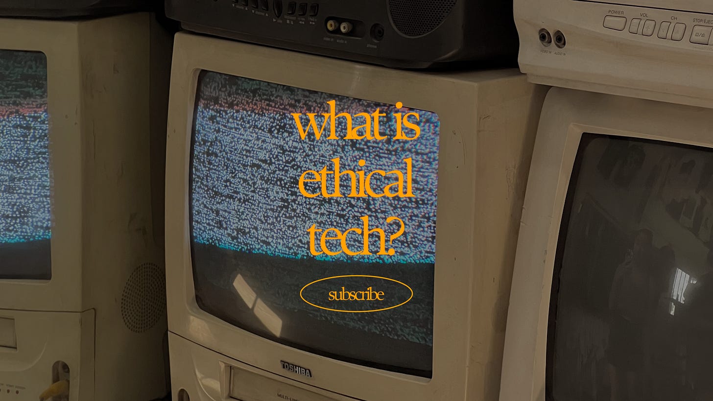 broken TV screens with text on top that says, "what is ethical tech?"