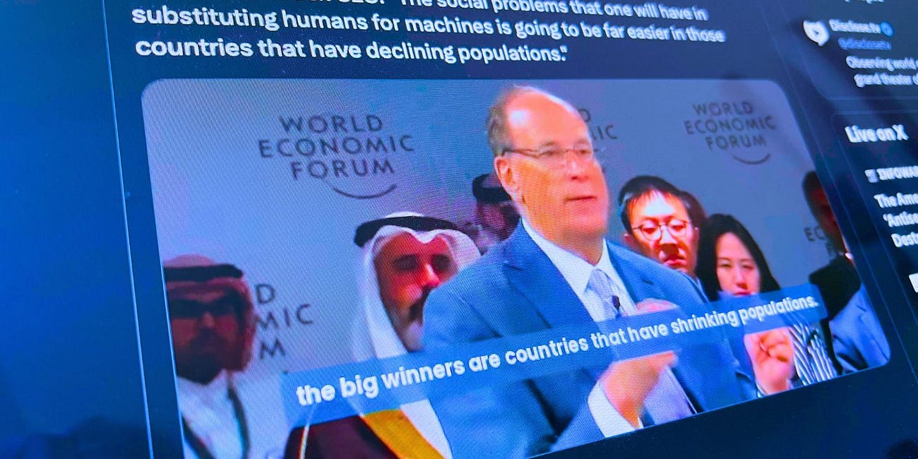Depopulation Agenda Endorsed by WEF-Allied BlackRock CEO Larry Fink: 'Shrinking Populations' Better for 'Robotics and AI' Takeover (Video)