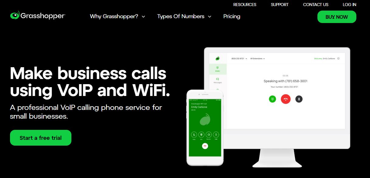 Grasshopper VoIP dashboard featuring easy call routing and voicemail management.