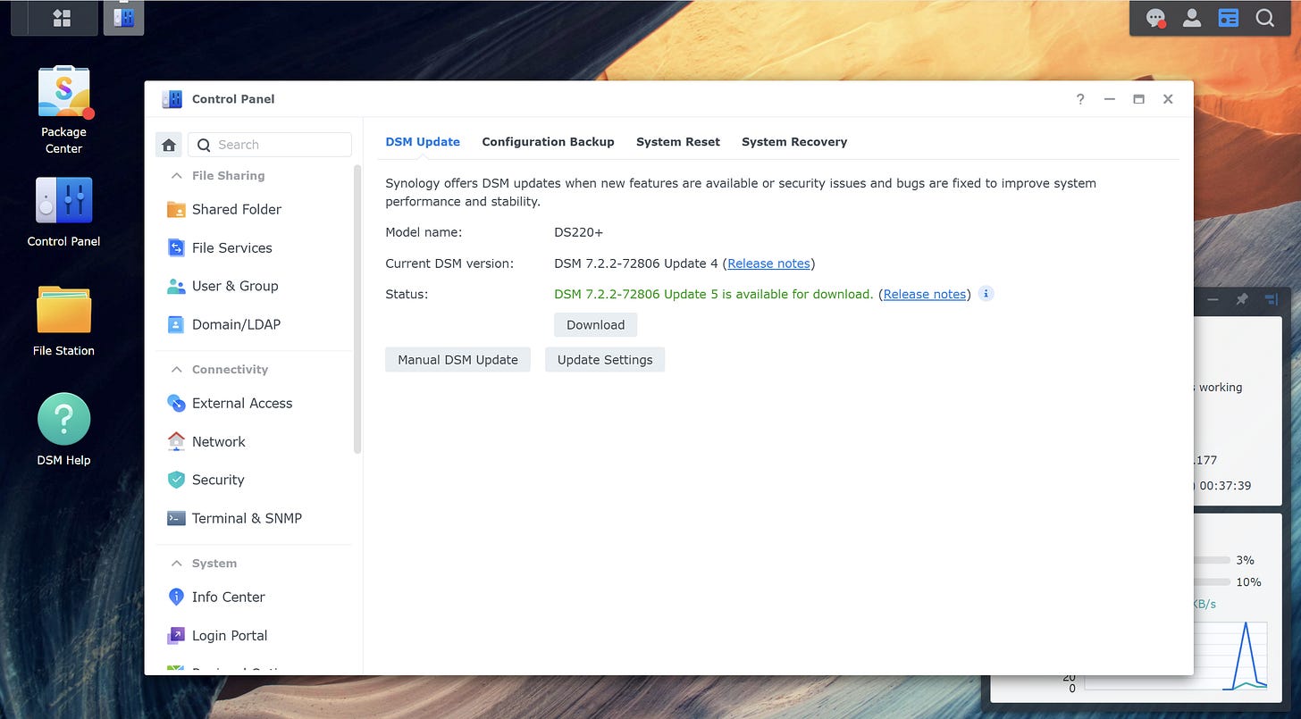 Synology admin interface