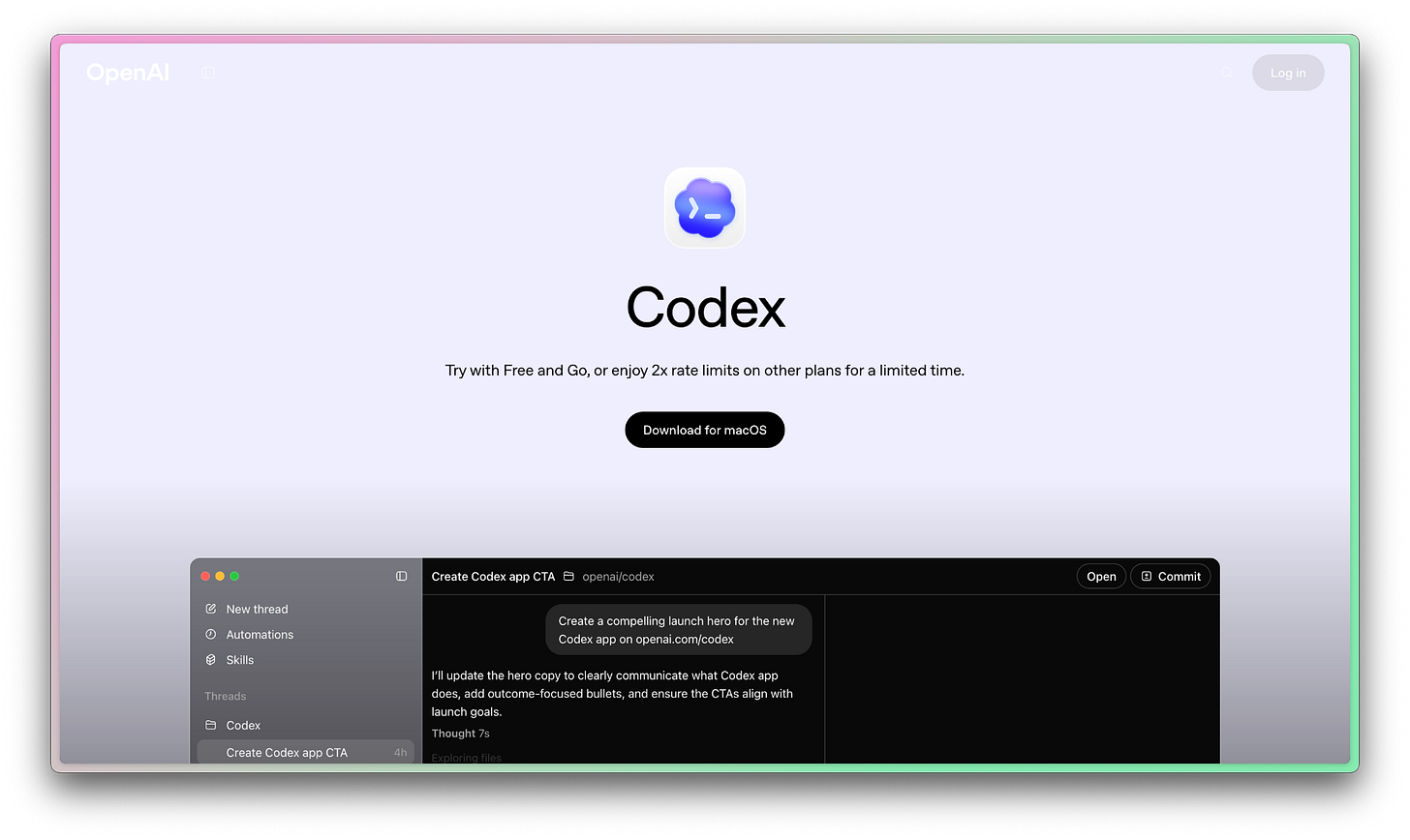 The OpenAI Codex landing page