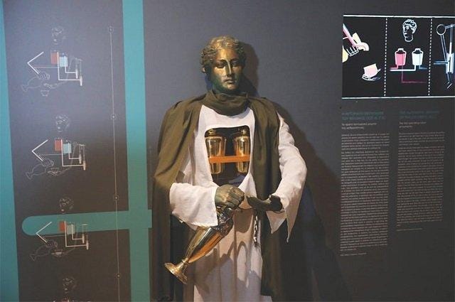 The automatic servant of Philon from the 3rd century BC, is seen at Kotsanas Museum of Ancient Greek Technology in Athens, Greece February 13, 2020. PHOTO: REUTERS The automatic servant of Philon from the 3rd century BC, is seen at Kotsanas Museum of Ancient Greek Technology in Athens, Greece February 13, 2020. PHOTO: REUTERS