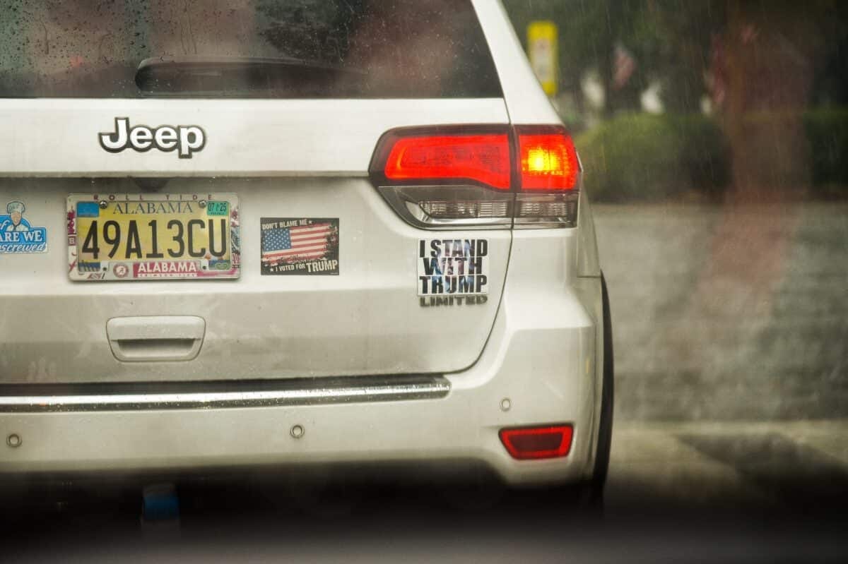 Pro-Trump bumper stickers on a car