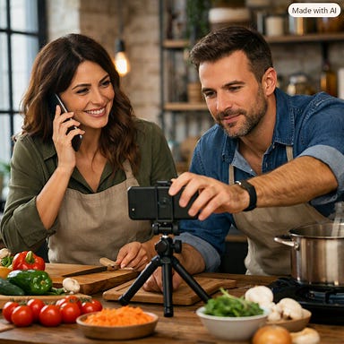 Maria et Franco cuisinant ensemble dans leur loft