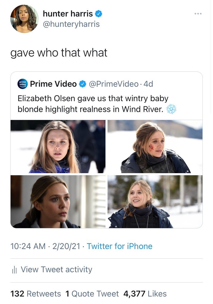 hunter-harris-elizabeth-olsen-twitter hunter-harris-elizabeth-olsen-twitter
