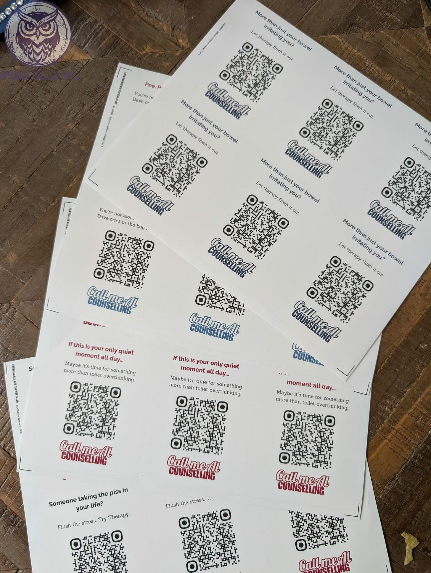 Stickers with QR codes for Call Me Al Counselling