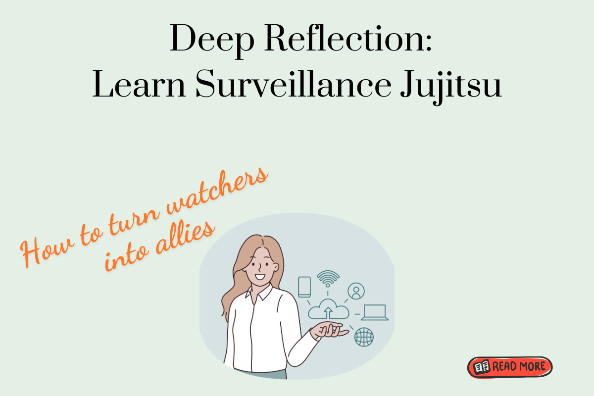 Professional woman confidently managing digital workplace tracking tools, demonstrating surveillance jujitsu concept for career empowerment. By Ellis Zeitmann for ThinkZeit. #WorkCulture Professional woman confidently managing digital workplace tracking tools, demonstrating surveillance jujitsu concept for career empowerment. By Ellis Zeitmann for ThinkZeit. #WorkCulture