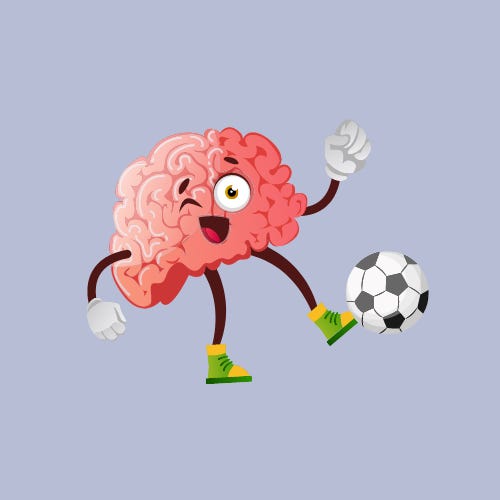 Image of a brain emoji playing with a football
