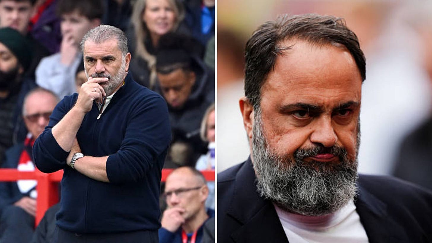 Split image of Ange Postecoglou and Nottingham Forest owner