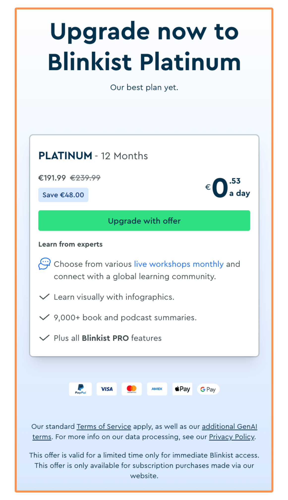 Blinkist Platinum (amounts in EUR)