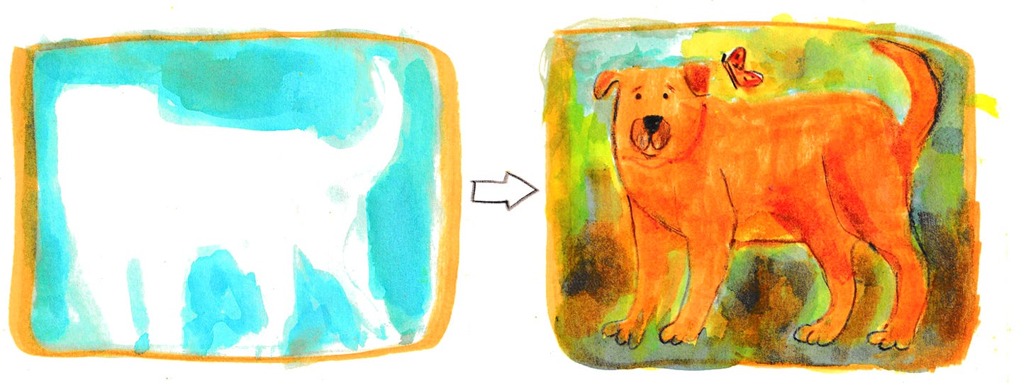 orange dog and butterfly drawn by Beth Spencer