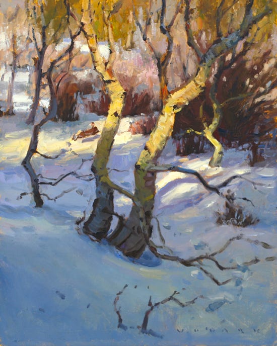 Oil Painting of Aspen Tree in the Winter © Jim Wodark