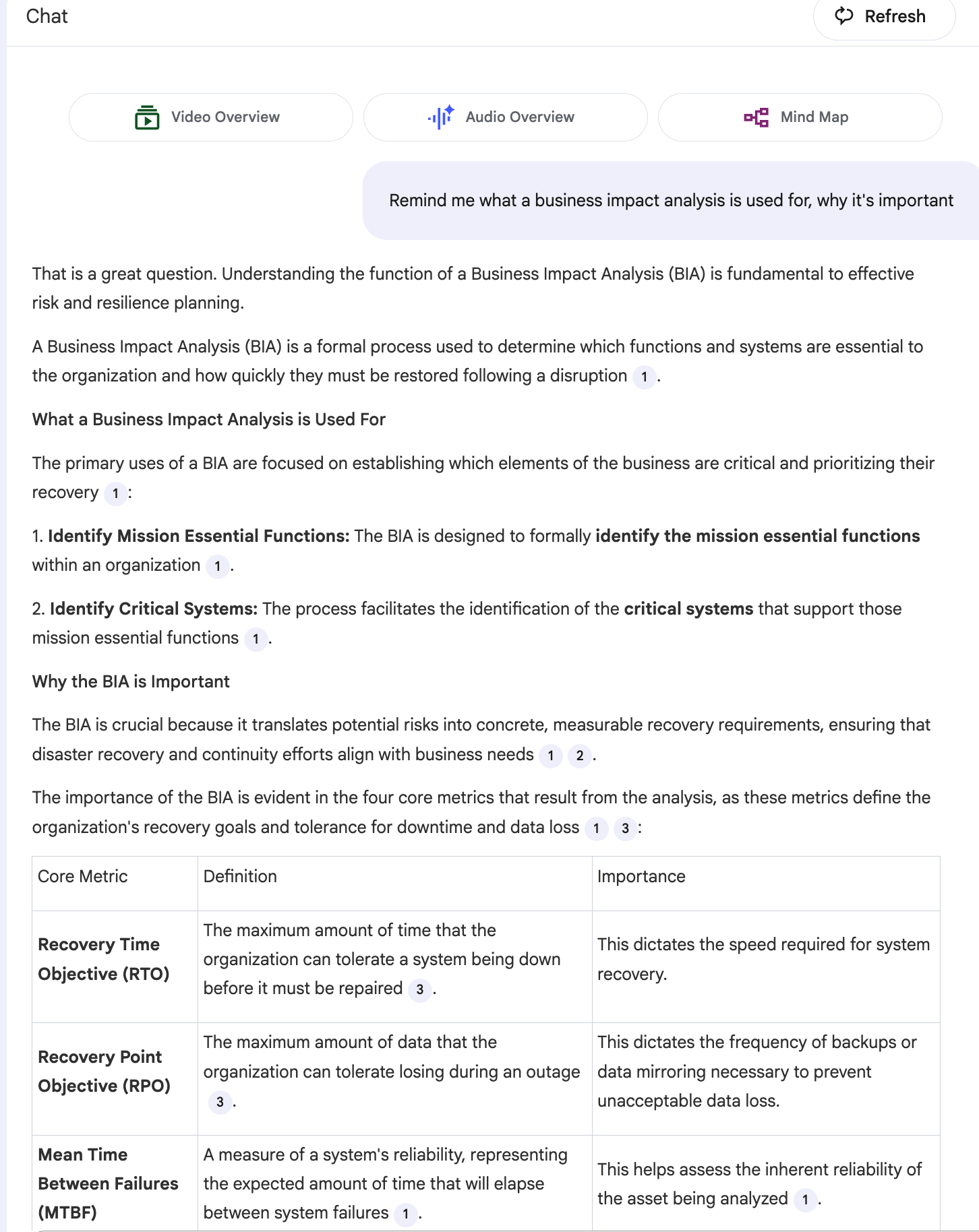 NotebookLM CISM chat question
