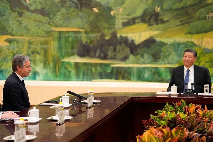US Secretary of State Antony Blinken meets Chinese President Xi Jinping in the Great Hall of the People in Beijing. REUTERS/Leah Millis US Secretary of State Antony Blinken meets Chinese President Xi Jinping in the Great Hall of the People in Beijing. REUTERS/Leah Millis