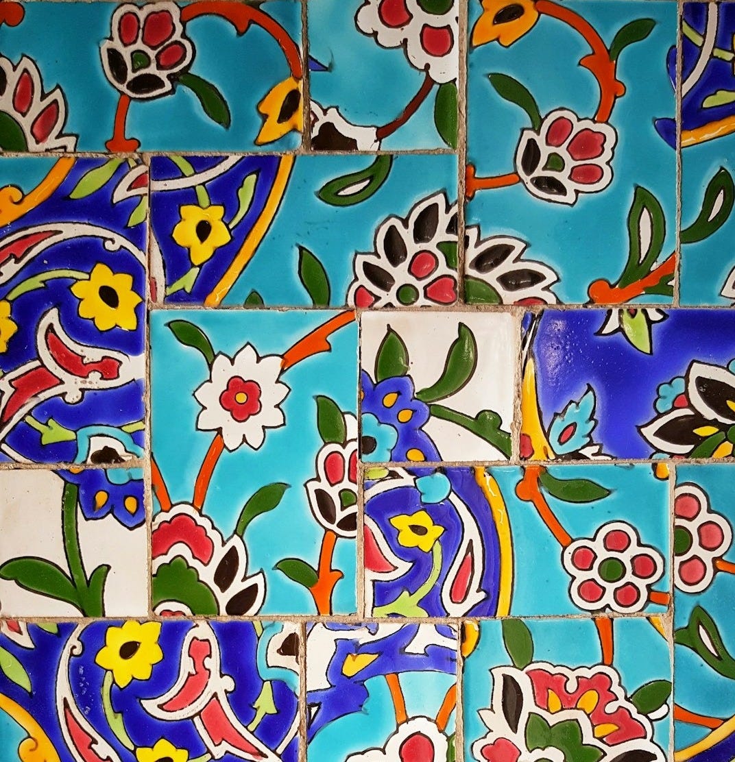 multicolored floral tiles