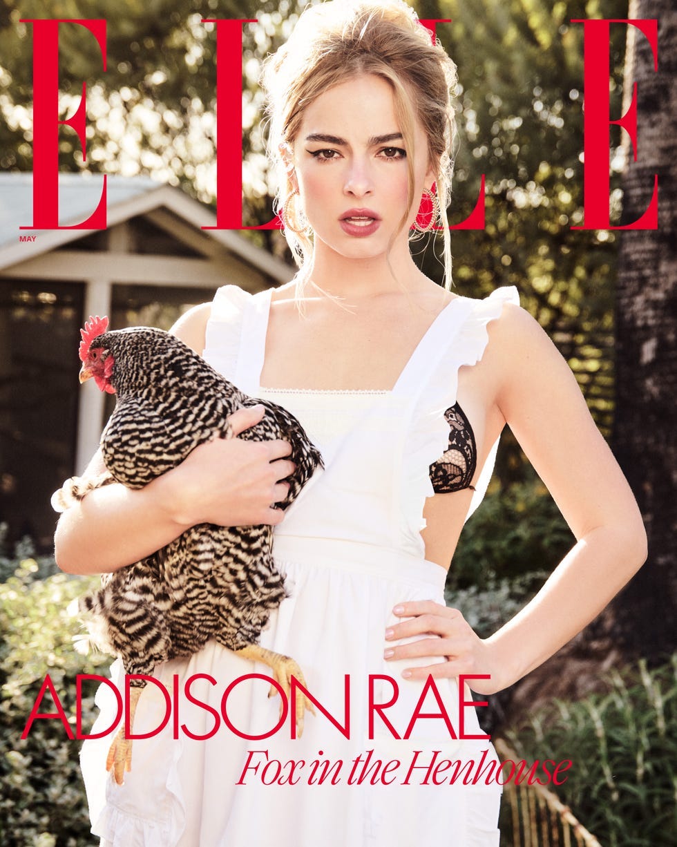 addison rae holding a chicken for the elle cover