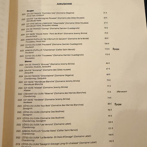 Selections from the wine list at Semilla restaurant in Saint-Germain in Paris