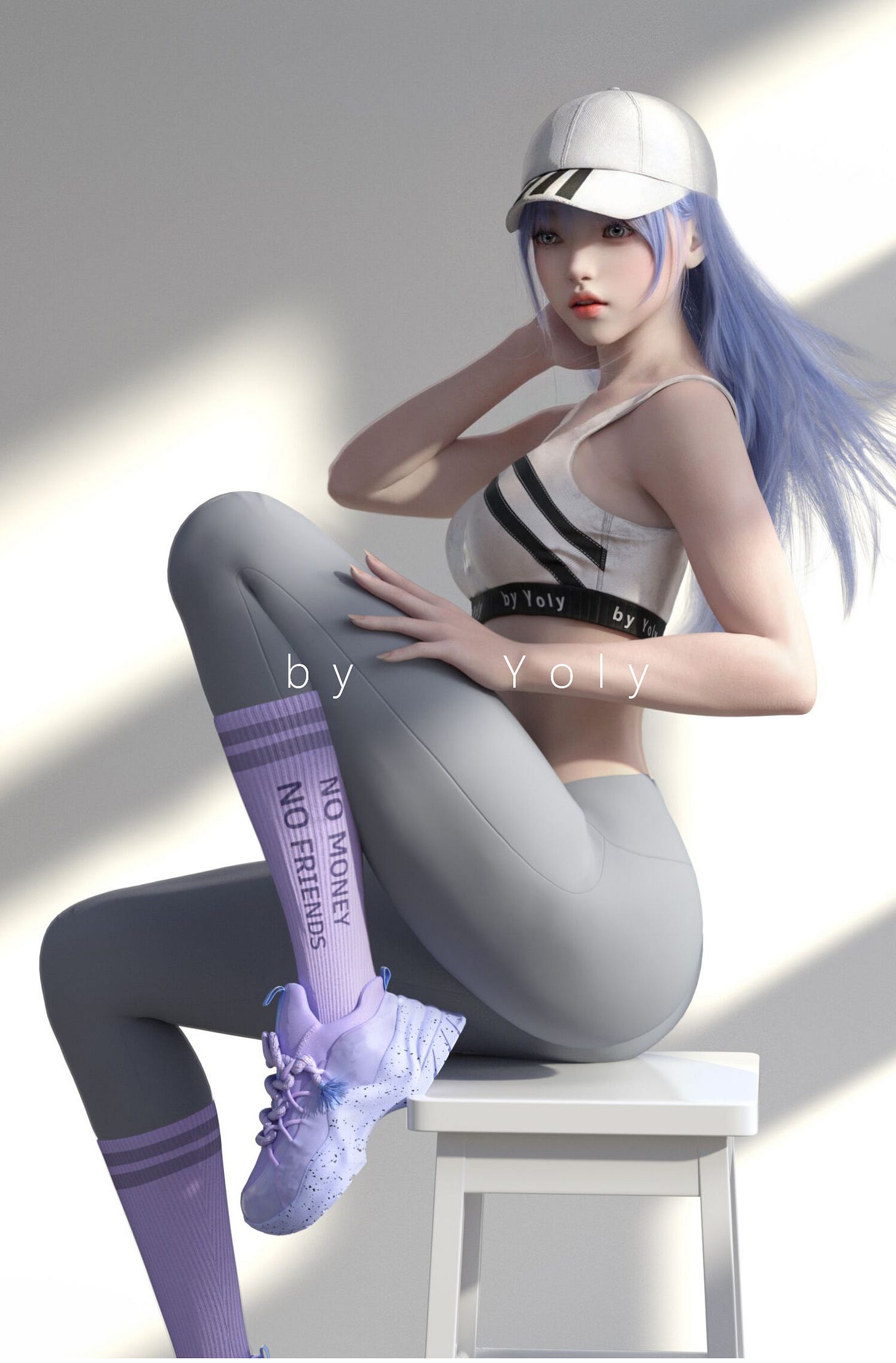 General 1496x2275 yoga yoga pants Asian women DAZ CGI digital art artwork vertical hat sports bra shoes legs