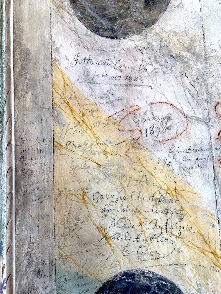 Something I wasn't prepared for when I first visited the Palazzo Ducale was the amount of graffiti clearly visible on the faux-marble walls. A lot of it is from the 19th Century, but I caught some signatures going through World War II and even into the 1950s. Something I wasn't prepared for when I first visited the Palazzo Ducale was the amount of graffiti clearly visible on the faux-marble walls. A lot of it is from the 19th Century, but I caught some signatures going through World War II and even into the 1950s.