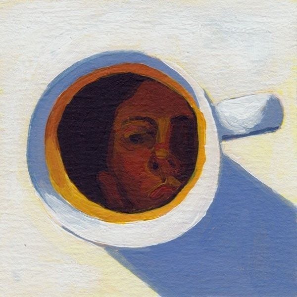This may contain: a painting of a woman's face in a cup This may contain: a painting of a woman's face in a cup
