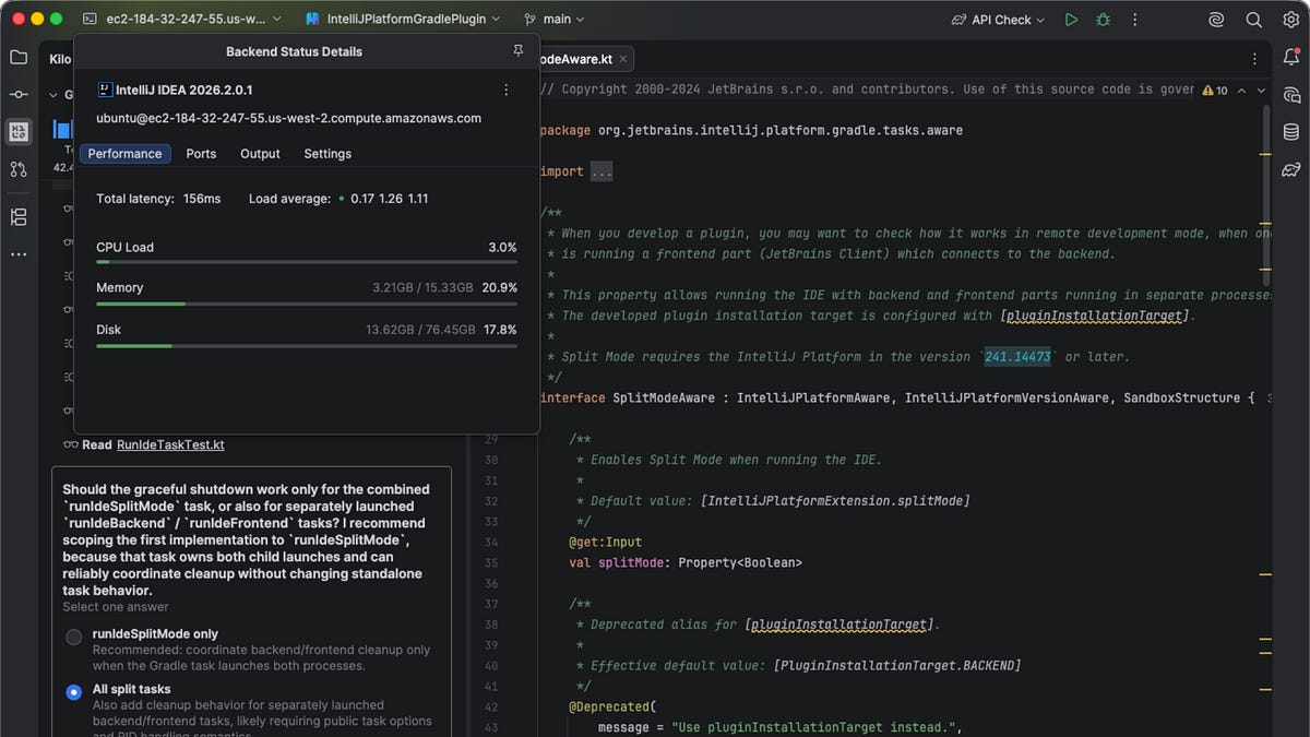 Kilo Code’s JetBrains plugin was built for split mode from day one