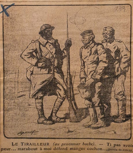 © Sandra Inack - Bibliothèque de l'Institut de France, Tirailleurs et deux prisonniers de guerre allemands, 
MS 5920, le Journal, 29 mai 1917, auteur inconnu 
