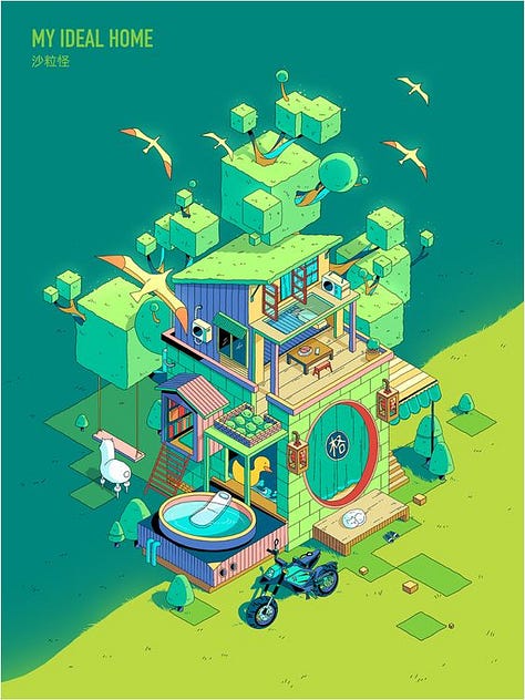 A collection of isometric art illustrations