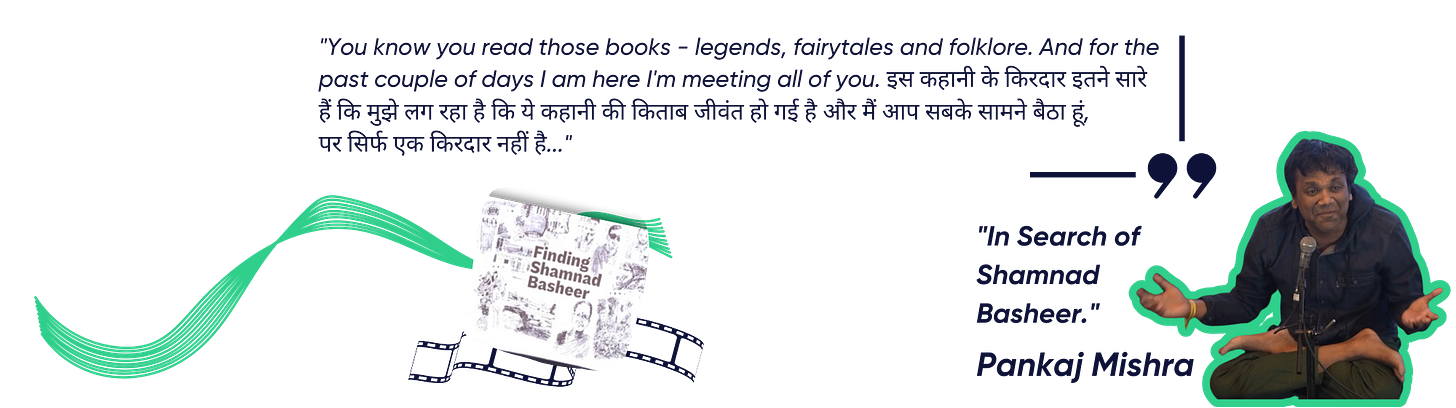 Pankaj Mishra talking about Shamnad Basheer, saying how the past couple of days felt like he was meeting characters from legends, fairytales and folklore at Summit, giving him a feeling that the stories are alive and that only one character is missing amongst them 