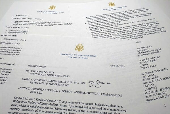 Trump is 'fully fit' to serve, his doctor says after physical | AP News