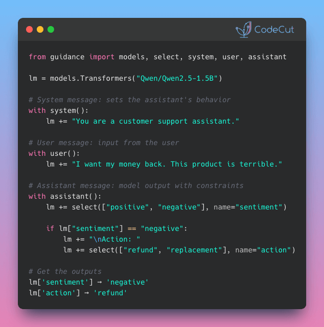 Code example: Build Structured LLM Outputs with Guidance Constraints Code example: Build Structured LLM Outputs with Guidance Constraints