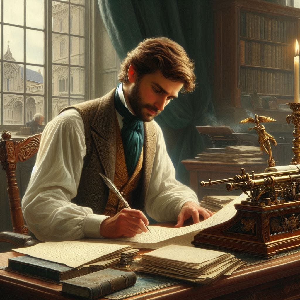 a Scrivener in 1853 pleasantly but firmly refusing to work photorealistic