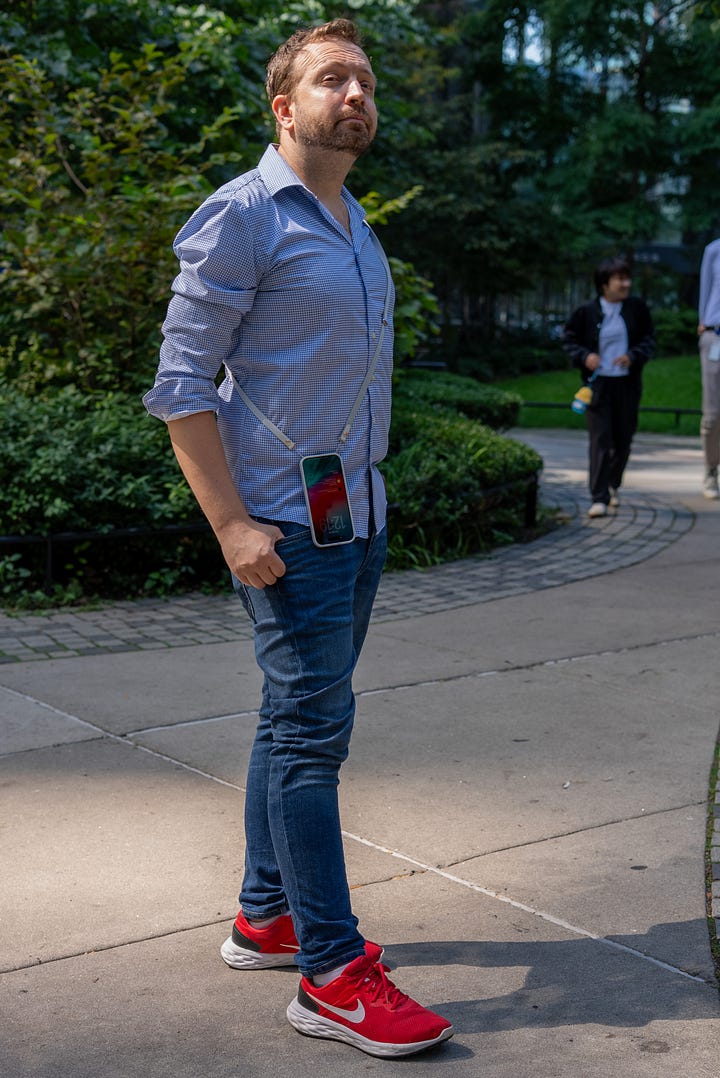 iPhone crossbody strap on tech reviewer Matt Swider