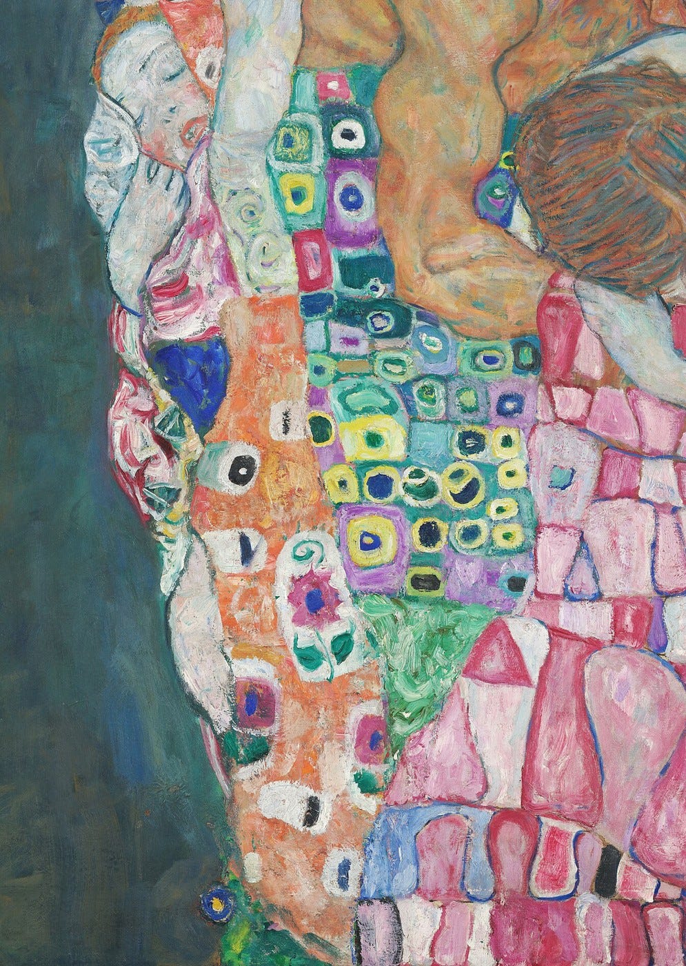 Detail of an embracing couple among the sleeping figures
