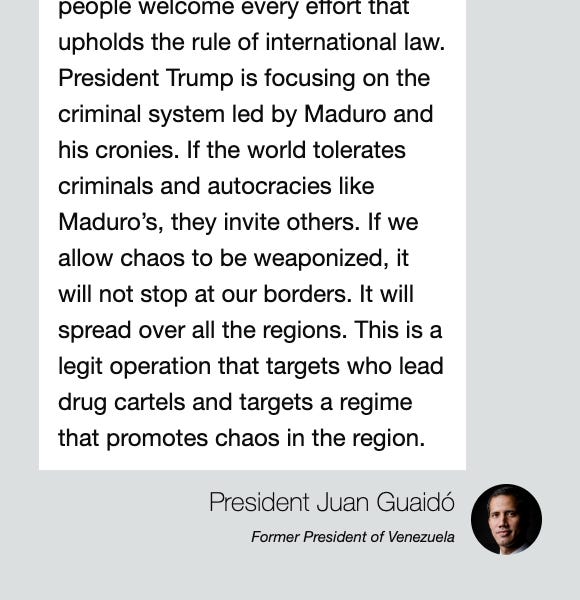 Why Venezuela&rsquo;s former president backs Trump drone strikes on drug boats, Army Secretary backs Tom Cotton on flying IEDs, and more
