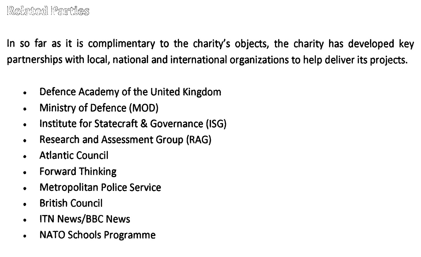 Partnerships reported by the Active Change Foundation for the year 2008-2009
