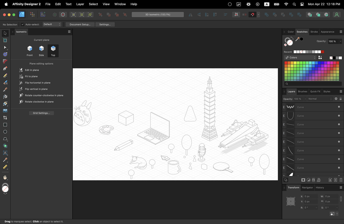 Affinity designer isometric view interface