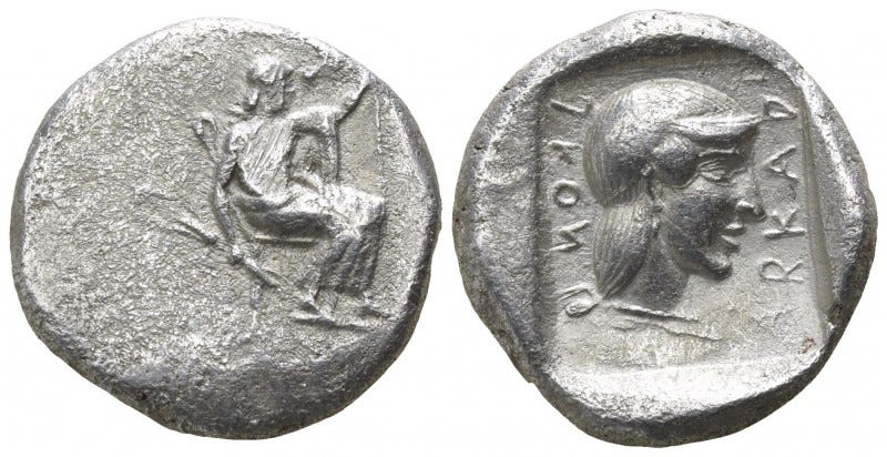 Arkadia. Arkadian League, Kleitor mint 460-450 BC.Hemidrachm AR 15mm., 2,87...