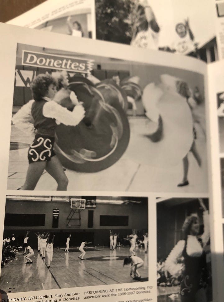 pictures of girl dancing on a elementary school stage and high school gym