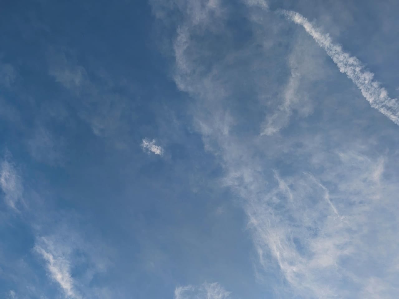 Look up: blue sky and white clouds