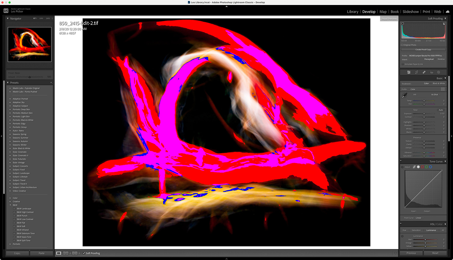 Lightroom soft-proofing gamut warnings turned on